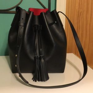 Leather cross body bucket bag